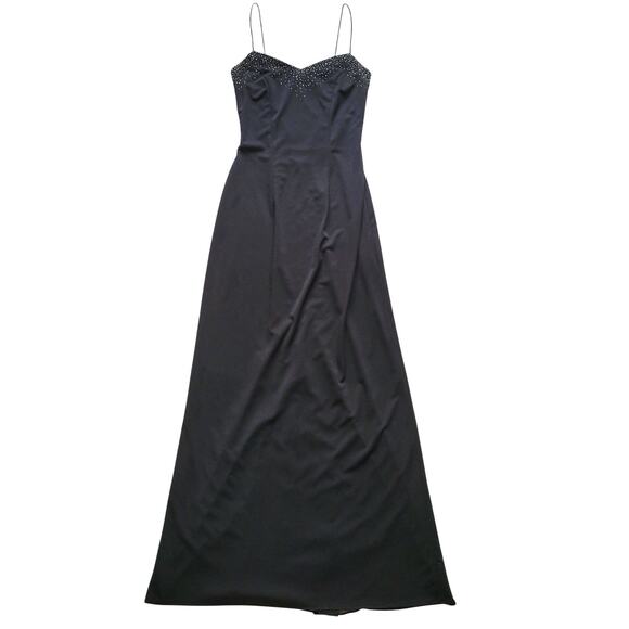 Vintage Y2K Dave &Johnny Sz 3/4 Long Dress Gown Black Sleeveless Mesh Beaded 90s - Picture 1 of 8